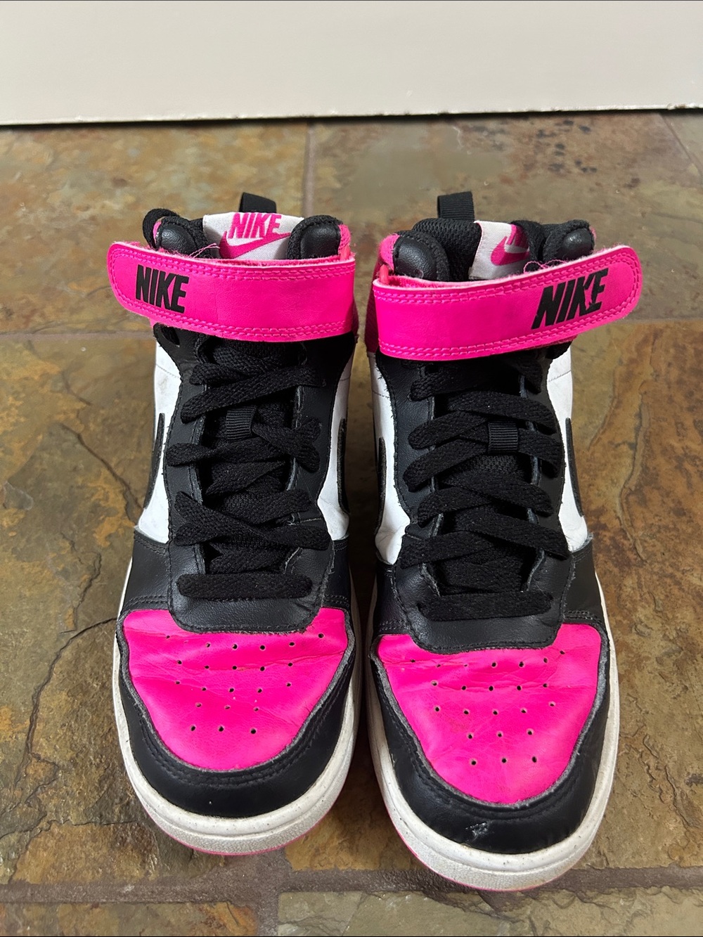 Nike Kids High-Top Sneakers in Black, White & Hot Pink